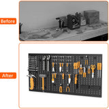 TORACK 3 PCS Metal Pegboard Panels for Garage Wall Utility Tools Storage Pegboard for Workbench, Modular Peg Board Tool Organizer Board Kit(Pack of 3, Black) TORACK