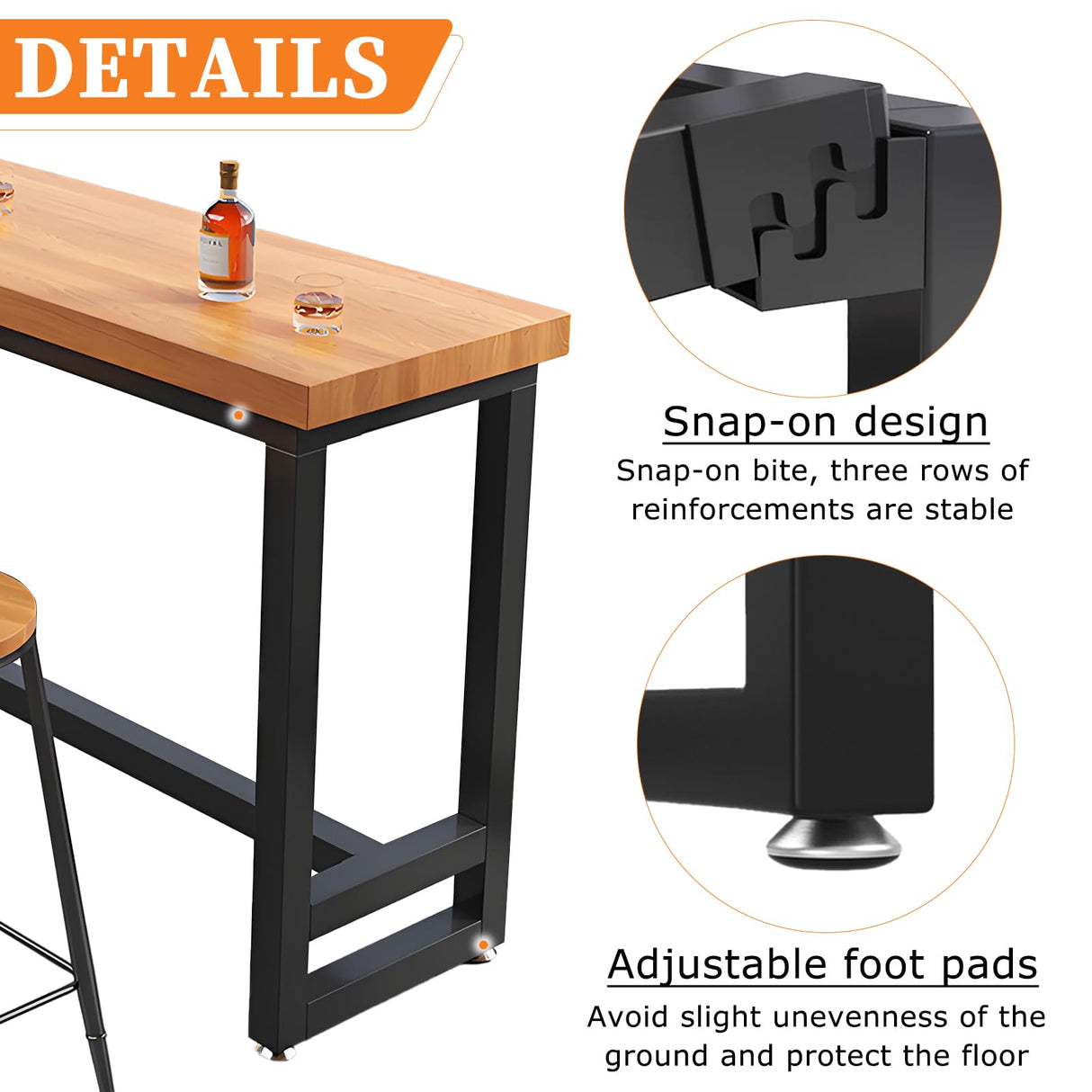 TKKUPLG Farmhouse Bar Table, 2" Thick Pine Wood Rustic Industrial Pub Table, Rectangular Counter Height Dining Table for Kitchen, Small Space, Coffee Shop TKKUPLG