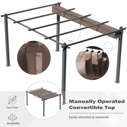 Aoodor Replacement Pergola Canopy - Retractable Shade in Dark Brown Fabric for 10 x 13 ft Pergola, UV Resistant, Fade-Resistant, Water-Repellent, Adjustable and Durable Fabric