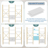 Yusong Bookshelf Triple Wide 5 Tier Bookcases with Storage Cabinet, Industrial Large Modern Tall Bookshelves with 12 Open Display Shelves for Living Room Office Bedroom, White and Gold Yusong