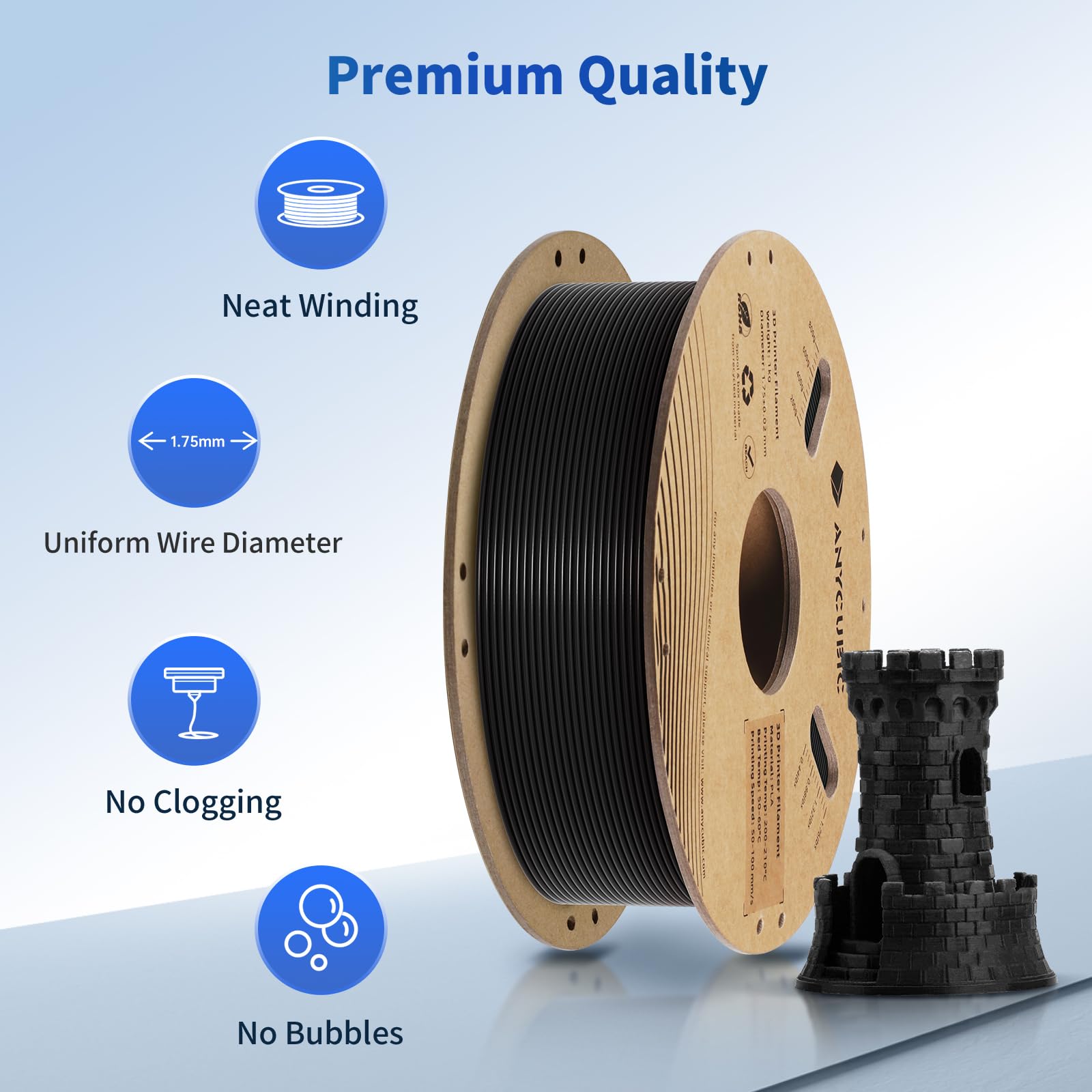 ANYCUBIC PLA Filament 1.75mm Bundle, 3D Printing PLA Filament 1.75mm Dimensional Accuracy +/- 0.02mm, 1KG Spool (2.2 lbs), 2KG Black+White - WoodArtSupply