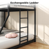 Zevemomo Twin Over Full Size Bunk Bed, Metal Low Profile Bunkbeds with Full-Length Guardrail and Ladder, Space Saving, No Boxing Spring Needed, Black Zevemomo