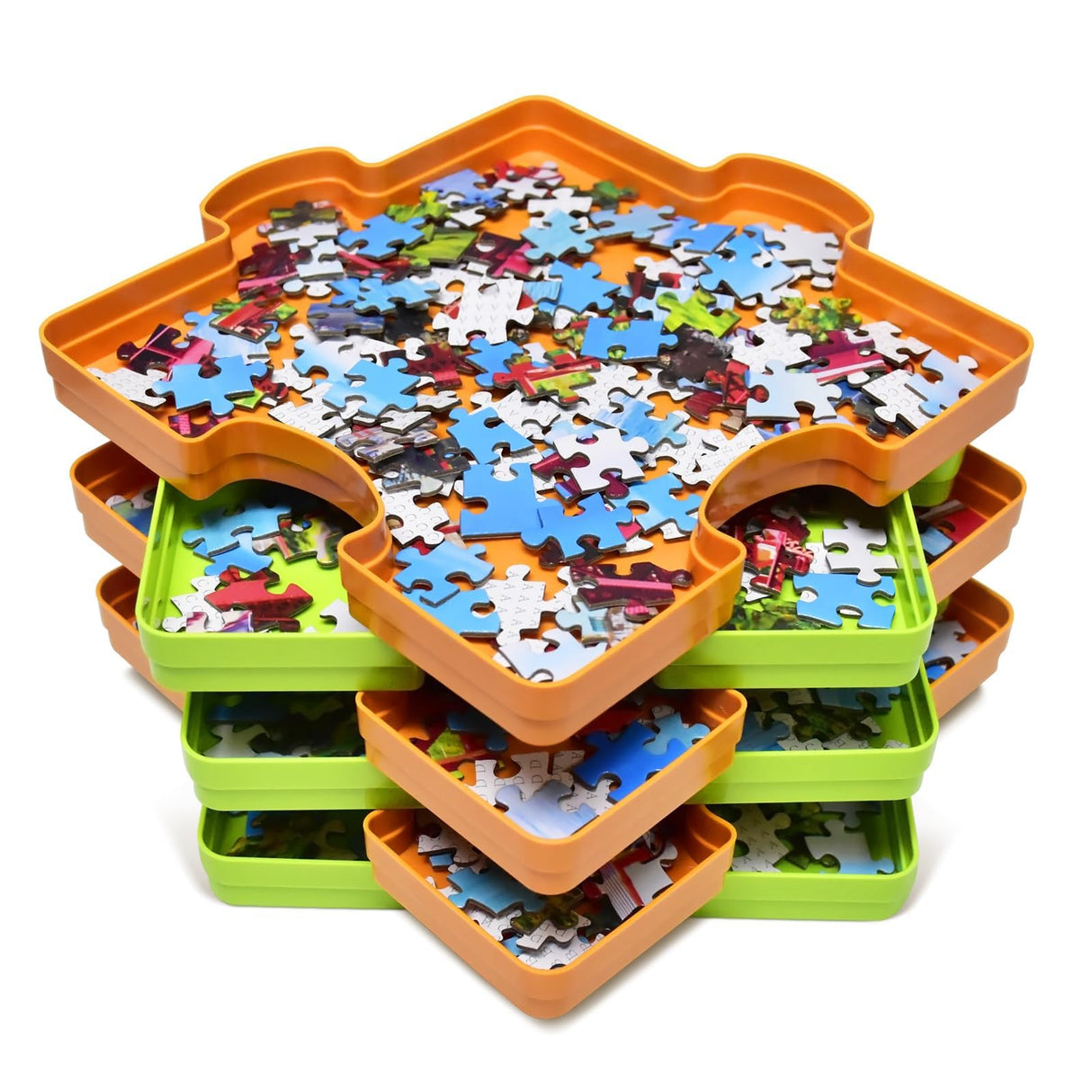 HUADADA Puzzle Sorting Trays, Plastic Jigsaw Accessory Up to 1500 Pieces, Stackable Organization Portable Sorter Holder, 7.8 x 7.8 inch (Pack of 6) HUADADA