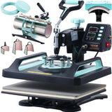 VEVOR 8 in 1 Heat Press Machine for T Shirts Hats Mugs Plates - 12x15 Swing Away Shirt Press Machine with 30 OZ Tumbler Press, Hat Press, Plate Press, Light Green VEVOR