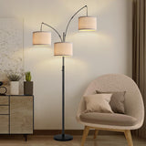 Dimmable Floor Lamp - 3 Lights Arc Floor Lamps for Living Room, 1000LM Modern Tall Standing Lamp With Beige Shades & Heavy Base, Mid Century Tree Floor Lamp for Bedroom Office, 3 LED Bulbs Included Nintiue