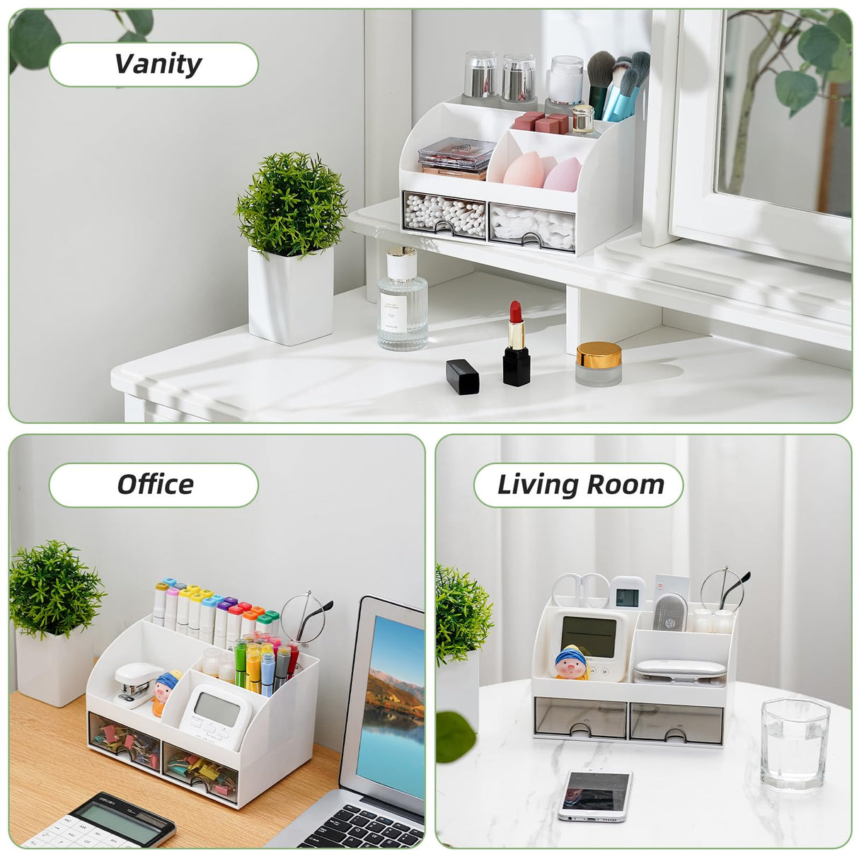 VITVITI Toothbrush Holders for Bathrooms Countertop, 5 Slots Toothpaste Bathroom Counter Sink Organizer with Drawers, Plastic Bathroom Organizer for Vanity/Makeup/Office White VITVITI