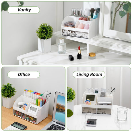 VITVITI Toothbrush Holders for Bathrooms Countertop, 5 Slots Toothpaste Bathroom Counter Sink Organizer with Drawers, Plastic Bathroom Organizer for Vanity/Makeup/Office White VITVITI