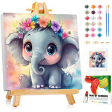 Reivworl Paint by Numbers Kit for Kids with Frame and Easel, Elephant Paint by Number Kids Age 5-8-12, Paint by Numbers Gifts and Home Decor (8X8 Inch) Reivworl