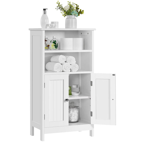 Yaheetech Bathroom Floor Cabinet, Free Standing Cabinet with Double Door and Adjustable Shelf, Side Tall Storage Organizer for Living Room/Kitchen/Hallway/Home Office, White Yaheetech