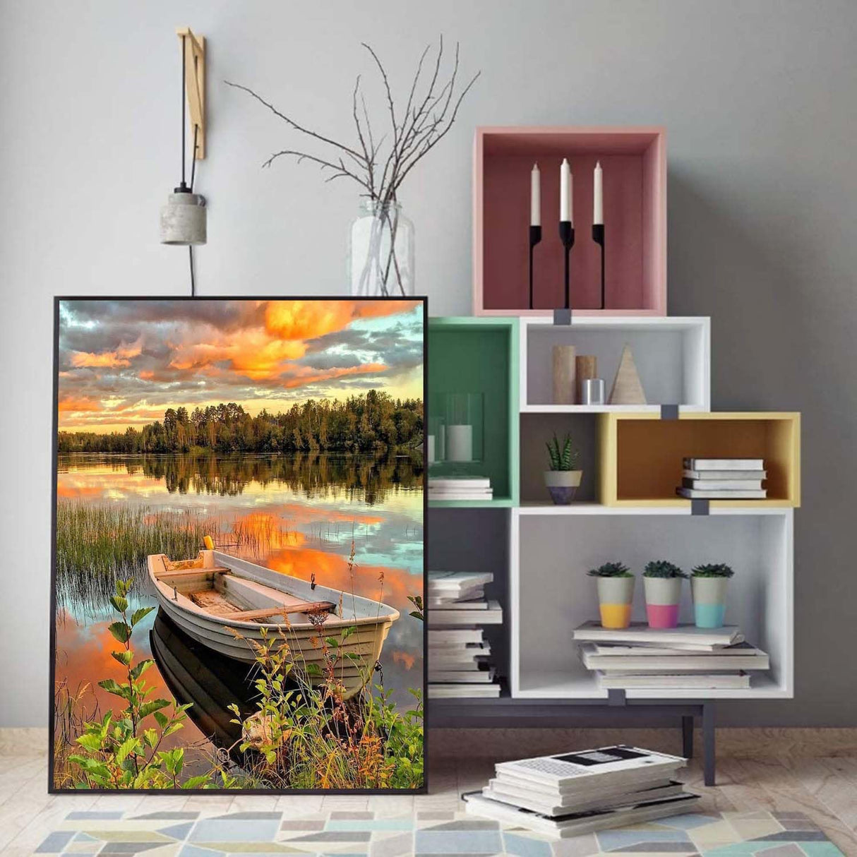 LYKEJI Fall Diamond Art Kits for Adults Drill Full Diamond Painting Boat Wall Art Kit Home Decor 5D DIY Rhinestone Embroidery 11.8×15.7 Inch LYKEJI