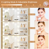 FIONESO Vanity Desk with Mirror and Lights, Makeup Vanity with 5 Drawers and 3 Storage Shelves, 3 Color Modes & Adjustable Brightness Dressing Table, Vanity Desk for Bedroom, White FIONESO