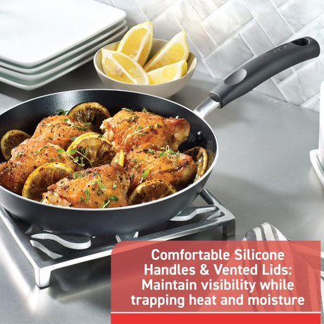T-fal Signature Nonstick Cookware Set 12 Piece, Oven Broiler Safe 350F, Pots and Pans, Kitchen Cooking Set w/ Fry Pans, Saucepans, Saute Pan, Dutch Oven, Griddle, Kitchen, Home, Dishwasher Safe, Black T-fal