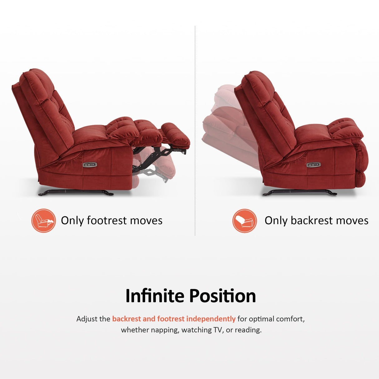 MCombo Dual Motor Oversized Power Recliner Chair, 38.2'' Large Wide Seat, Rocker Recliner with LED Lighting, USB Ports, Perfect for Living Room, Office and Home Theater, Fabric PR607 (Burgundy) MCombo