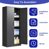 Lockable Cabinet Metal Storage Cabinet, 69" Locking Metal Storage Cabinet with 3 Adjustable Shelves,Black Metal Cabinet with 2 Doors and Lock for Office, Garage, Home (Black, 69") HomJoones