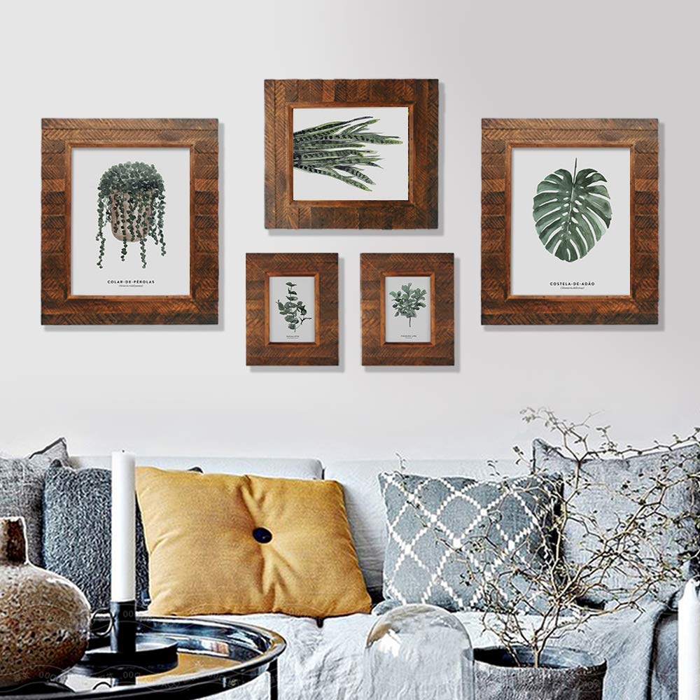 Eosglac Wooden Picture Frame 8x10 inch, Wood Plank Design with Rustic Brown Finish, Wall Mounting or Tabletop Display, Handmade Photo Frame Eosglac