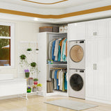 Vomavex Corner Closet System with 3 Hanging Rods, 30.8”-70.2” L Shaped Freestanding Closet Organizer for Walkin Closet, Corner Wardrobe, White vomavex