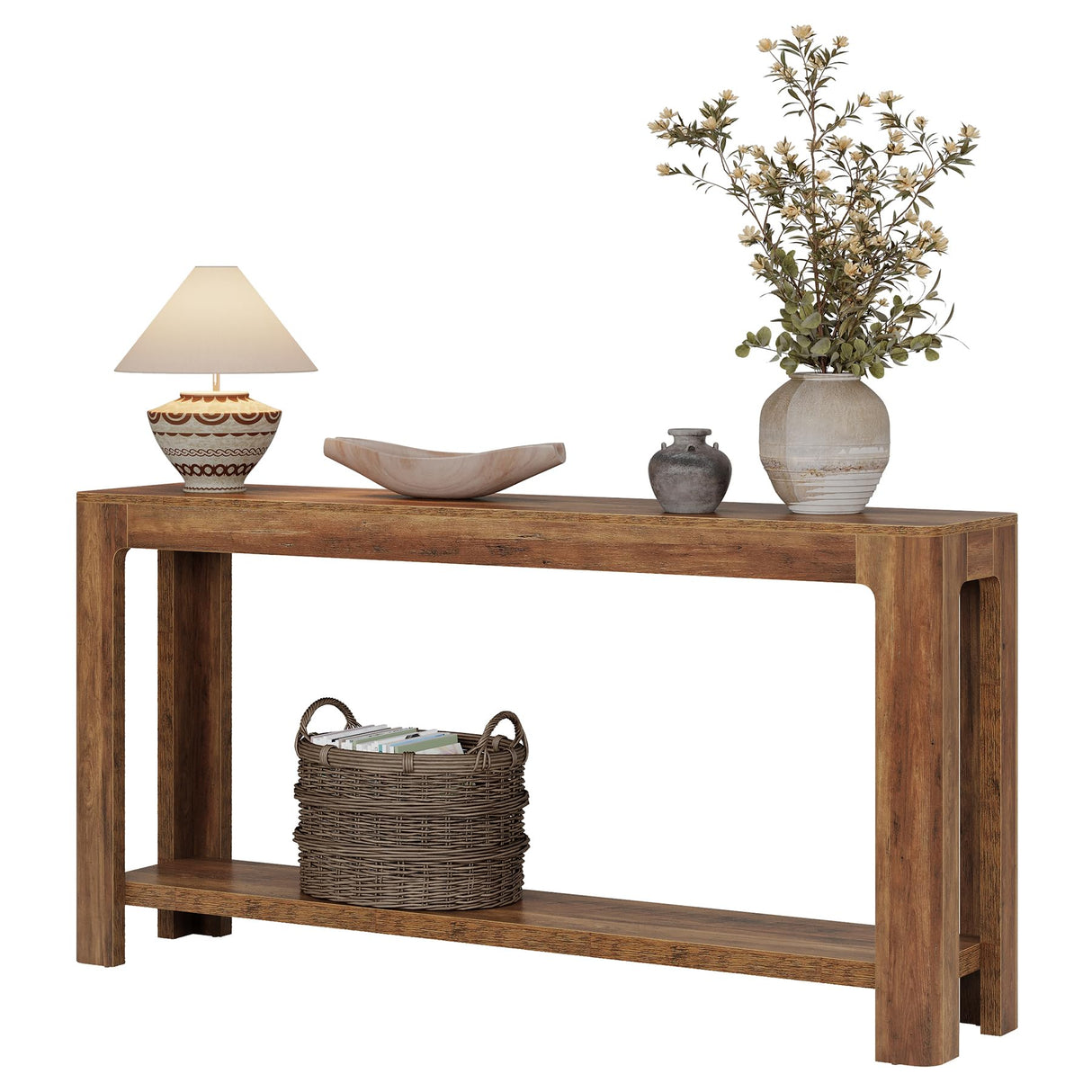 Tribesigns 63 Inch Entryway Console Table, 2-Tier Farmhouse Narrow Sofa Table Behind Couch, Accent Entrance Console Furniture for Entryway, Foyer, Hallway, Rustic Brown Tribesigns