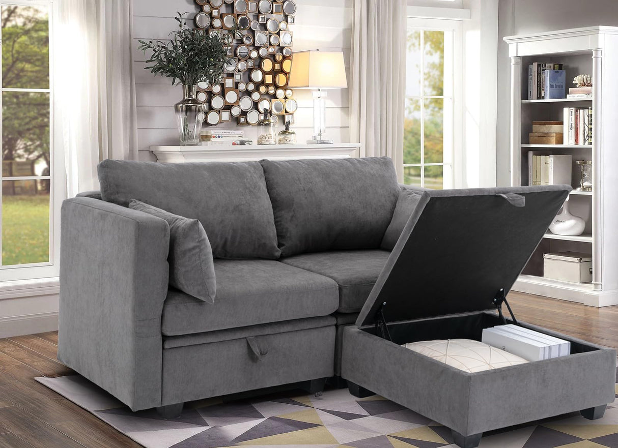 asunflower Loveseat Sofa with Ottoman,Love Seat Small Couch with Storage Seats, Modular Sectional Sofa for Small Spaces, Convertible L Shaped 2 Seater Couch for Bedroom,Office,Dorm(Dark Grey) asunflower
