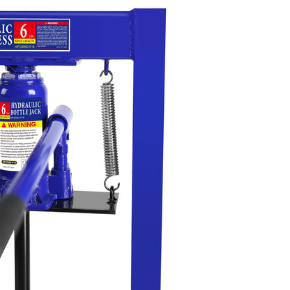 6 Ton Hydraulic Shop Press, Heavy Duty H-Frame Carbon Steel Body Garage Floor Adjustable Shop Press with Visible Pressure Gauge, Working Height 2.2" to 9.4" Blue - WoodArtSupply