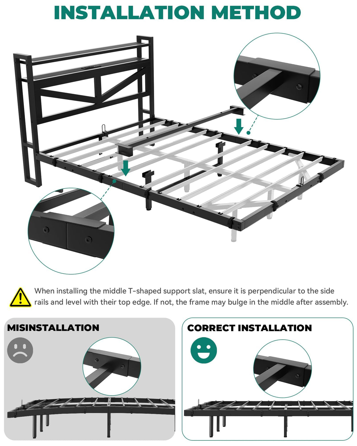 YITAHOME Full Size Floating Bed Frame with USB Charging Station Storage Headboard and with Led Light, Heavy Duty Metal Platform Bed Frame, No Box Spring Needed, Easy Assembly and Noise Free, Black YITAHOME