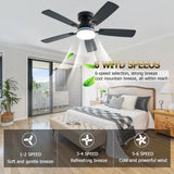 Ayaoty Ceiling Fans with Lights, 48 inch Low Profile Ceiling Fan with Light and Remote Control, Flush Mount RGB Dimmable Light, Noiseless, Black Ceiling Fan for Bedroom Indoor/Outdoor Use Ayaoty