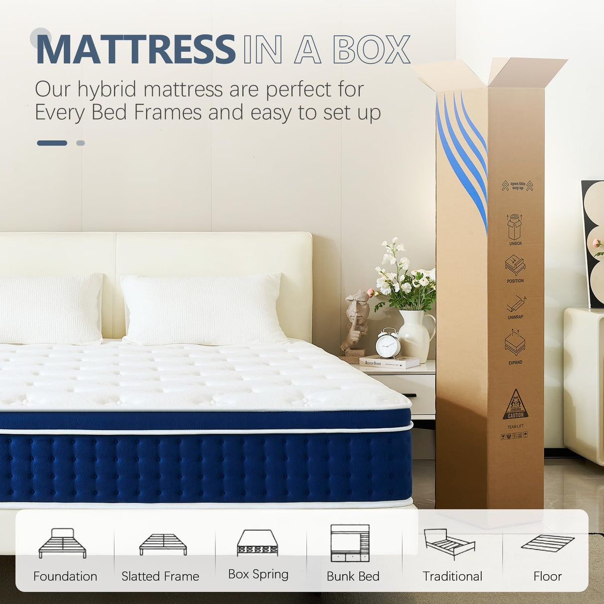 Slumber Castle 14 Inch King Size Mattress, King Mattress in a Box, Memory Foam Hybrid Mattresses with Individual Pocket Spring, Innerspring King Mattresses, Medium Firm Feel, CertiPUR-US Certified Slumber Castle