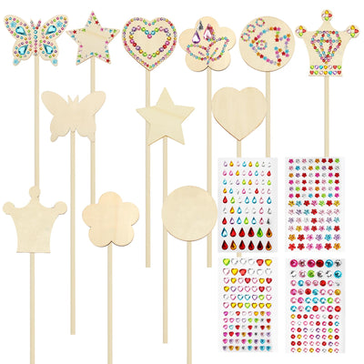 SAYAYA 12 Pack Fairy Wands Craft Kit, 6 Styles Unfinished Wooden Princess Wands with Stickers DIY Fun Party Supplies for Birthday Parties, Princess Celebrations, and Creative Gift & Craft Activity