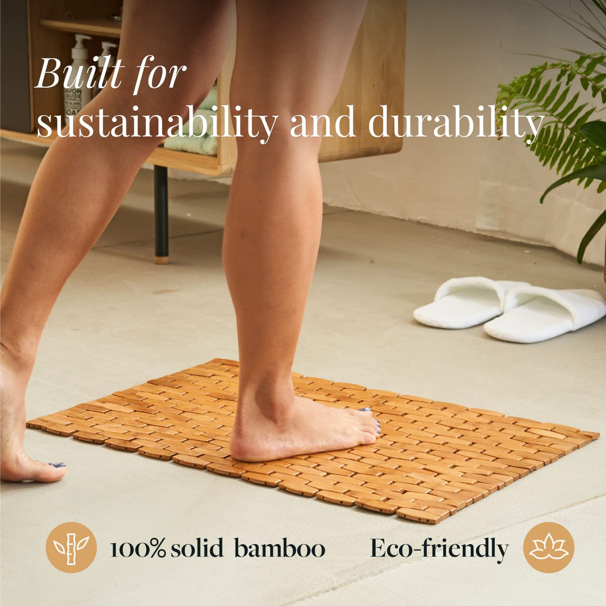 GOBAM Rollable Bamboo Bathroom Floor Mat - Non-Slip Bathtub Mat for Spa, Sauna, Kitchen, Outdoor Shower, RV, Water-Resistant Wooden Shower Mat - Natural, 23.6 x 15.7 inch GOBAM