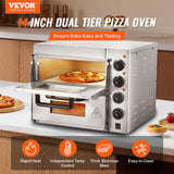 VEVOR Commercial Pizza Oven Countertop, 14" Double Deck Layer, Stainless Steel Electric Pizza Oven with Stone and Handle, Multipurpose Indoor Pizza Maker for Restaurant Home Pretzels Baked VEVOR
