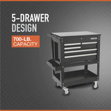 Ironton 30in. 5-Drawer Mechanic's Tool Cart - 33-7/8in.L x 17-5/8in.W x 39-1/8in.H, 700-Lb. Capacity Ironton