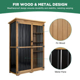 Ketive Outdoor Storage Cabinet Wood & Metal, Storage Shed Waterproof Double Lock for Anti-Theft Removable Shelves Adjustable Feet Wooden Floor for Patio, Garden, Lawn Pool Storage, 46" X 18" X 68" ketive