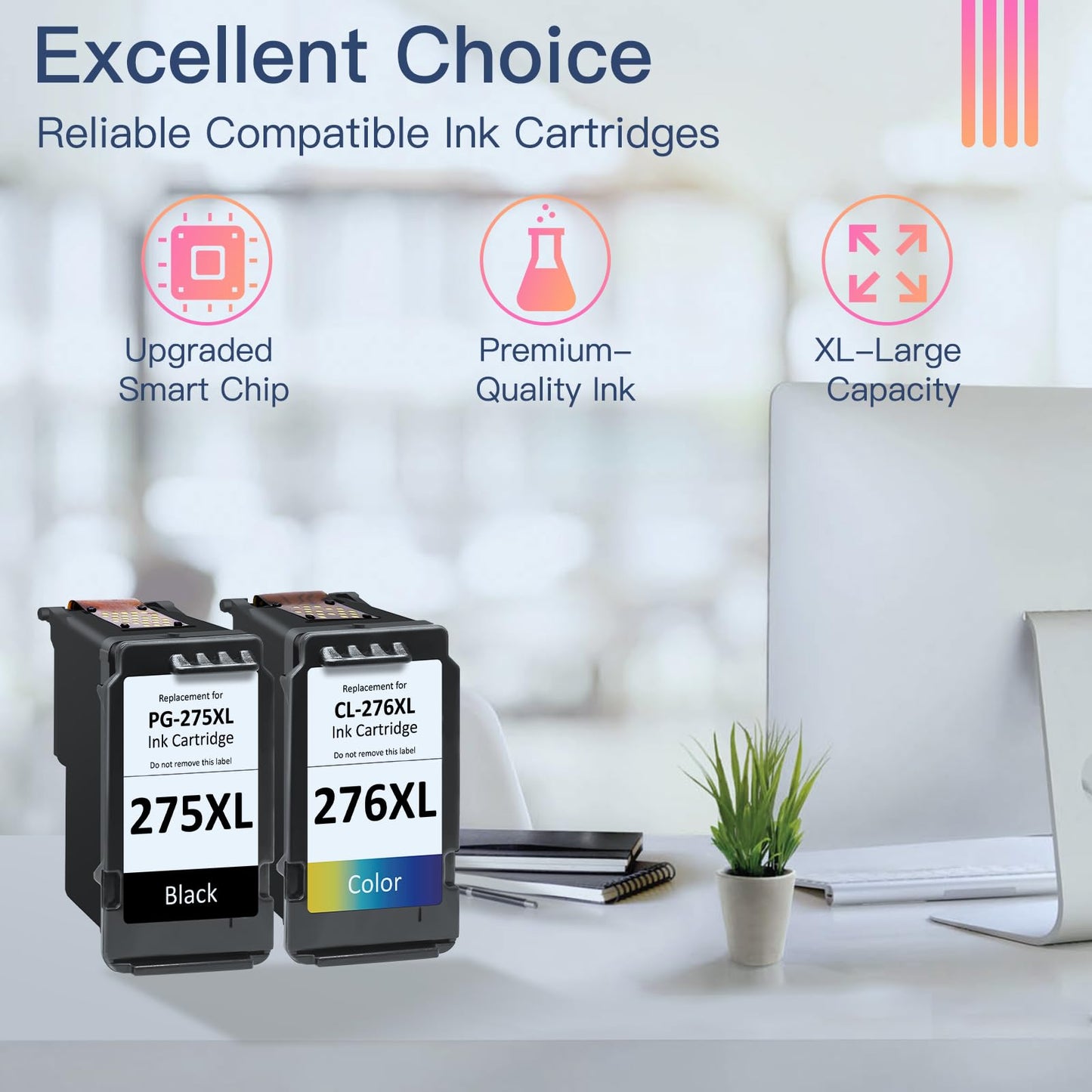 PG-275XL CL-276XL for Canon 275 and 276 Ink Cartridges Combo Pack PG 275 CL 276 XL Work for Canon Pixma TR4700 TR4720 TR4722 TS3520 TS3522 TS3500 Printer