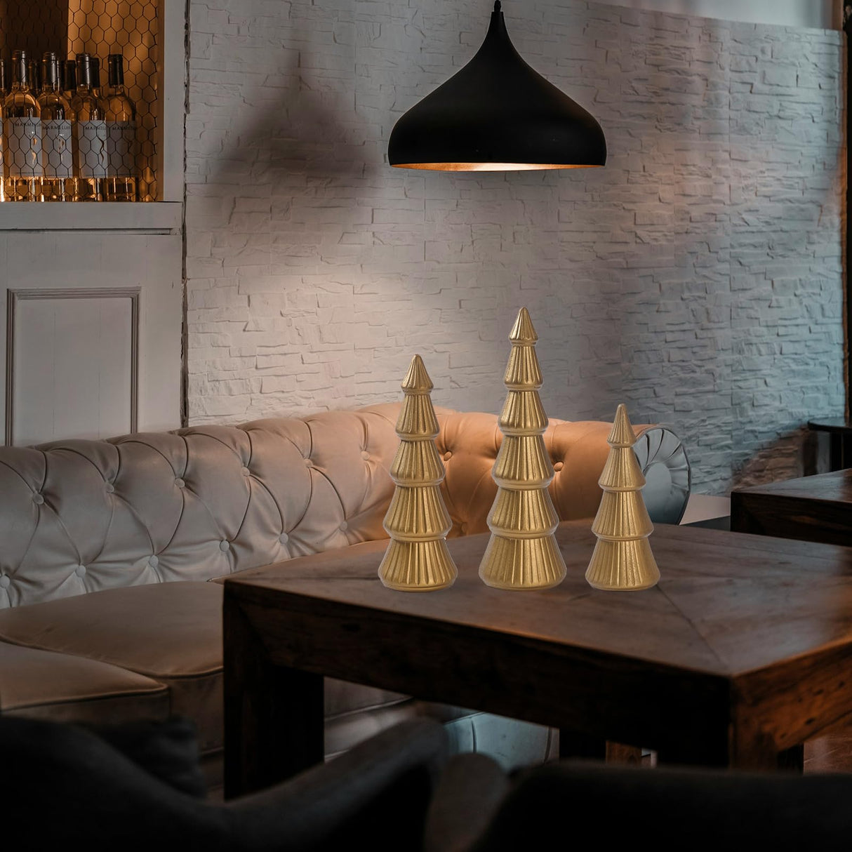 Wooden Christmas Tree, Set of 3 Tabletop Tree Figurine Wood Desk Centerpieces Table Tree Decoration Festive Ornament for Accents Xmas Mantel Shelf Home Decor Holiday Party Indoor Outdoor (Gold) IDATOO