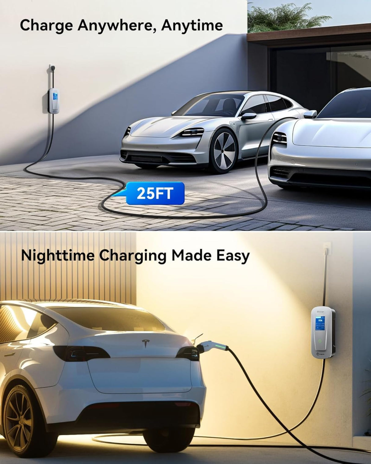 Ecogenix 2024 Level 2 EV Charger [40Amp, 240V, NEMA 14-50P] Portable Electric Vehicle Charging Stations with J1772 Connector and 25 ft Cable, Works with All J1772 EVs, for Home and Outdoor Ecogenix