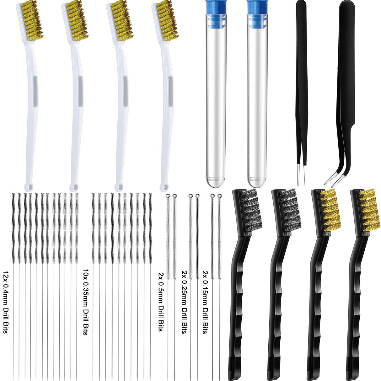 40 Pieces 3D Printer Nozzle Cleaning Kit, 28 Pieces 0.15 mm, 0.25 mm, 0.35 mm, 0.4 mm, 0.5 mm Nozzle Cleaner with Storage Box, 8 Pieces Cleaning Copper Wire Toothbrushes, 2 Pieces Tweezers Frienda