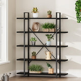 HSH 5 Tier Tall Black Bookshelf, Wood and Metal Storage Book Rack, Industrial Modern Etagere 5 Shelf Bookcase, Large Wide Open Display Book Shelf for Bedroom Living Room Office, Bookshelves Heavy Duty HSH