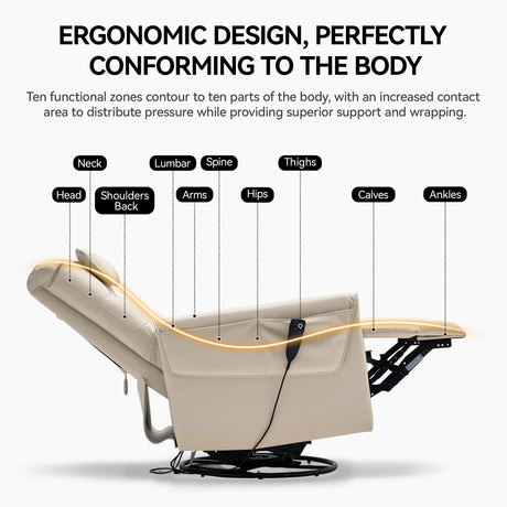 AIRSKY Genuine Leather Recliner Chair, Italian Water-Washing Process,Power Recliner Chair Electric Recliner Chairs for Adults, Swivel Rocker Recliner, Wall Hugger Recliners, Beige, P1 AIRSKY