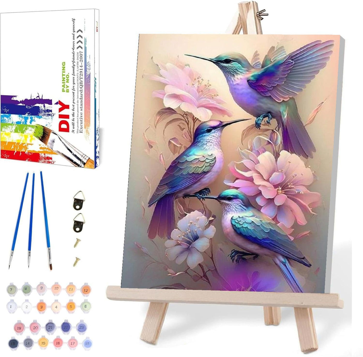 MIRCVSH Paint by Numbers Kit for Adults Framed,Hummingbird Paint by Number for Adults Beginner,Adults' Paint-by-Number Kits on Canvas with Wooden Easel for Home Wall Decor 12X16 Inch MIRCVSH
