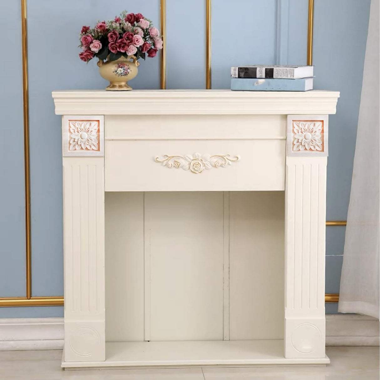 LXYUUM 4PCS Square Wood Appliques Onlays Decorative for Furniture Handmade Wood Carved Onlay for Bed Door Cabinet Wardrobe Furniture Decoration Unpainted Wood Carving Decoration(02,5x5cm/1.97x1.97") LXYUUM