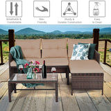 DORTALA 3 Piece Wicker Patio Furniture Set, PE Rattan Outdoor Sectional Sofa Conversation Set with Loveseat, Lounge and Tempered Glass Coffee Table for Garden Lawn Deck (Brown) DORTALA