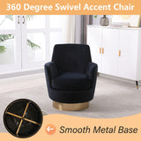 LUCKHAO Swivel Barrel Chair Set of 2,Modern Velvet Upholstered Round Swivel Accent Chairs with Tall Backrest,360 Degree Single Sofa Chair Armchair for Living Room, Black LUCKHAO