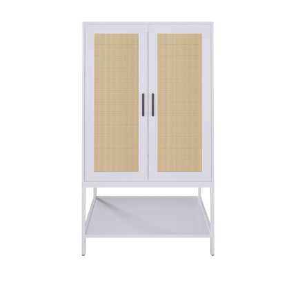 Gyger Wardrobe Closet with 2 Doors，Rattan Bedroom Armoires with Hanging Rod Freestanding Wooden Wardrobe Cabinet with Shelves,White - WoodArtSupply