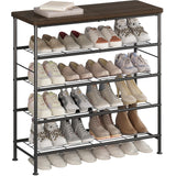SUOERNUO Shoe Rack Organizer 5 Tier for Closet Entryway Free Standing Metal Storage Shoe Shelf with MDF Top Board，Black+Rustic Brown SUOERNUO