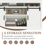 RoyalCraft Farmhouse TV Stand with Sliding Barn Door for TVs up to 65+ Inch, 34" Tall Entertainment Center, Wood Media Console Storage Cabinet for Bedroom, Living Room, White RoyalCraft