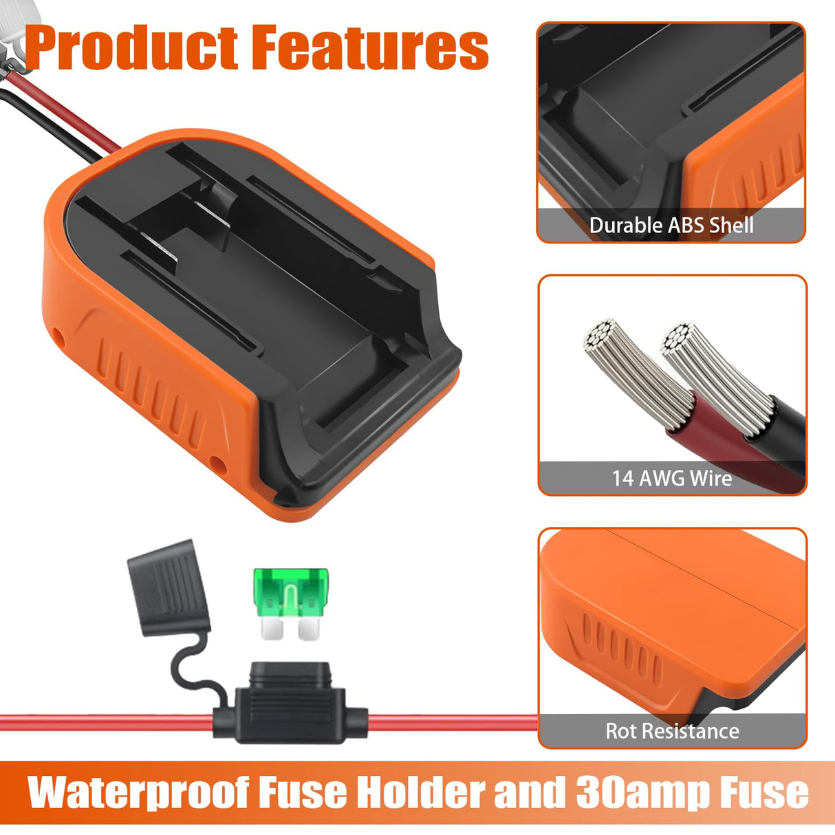 2 Pack Power Wheel Adapter for Black+Decker 20V MAX Lithium Battery with Fuse&Switch，Secure Battery Adapter with 14 Gauge Wire,Good Power Convertor for DIY Ride On Truck,Robotics,RC Toys URUN