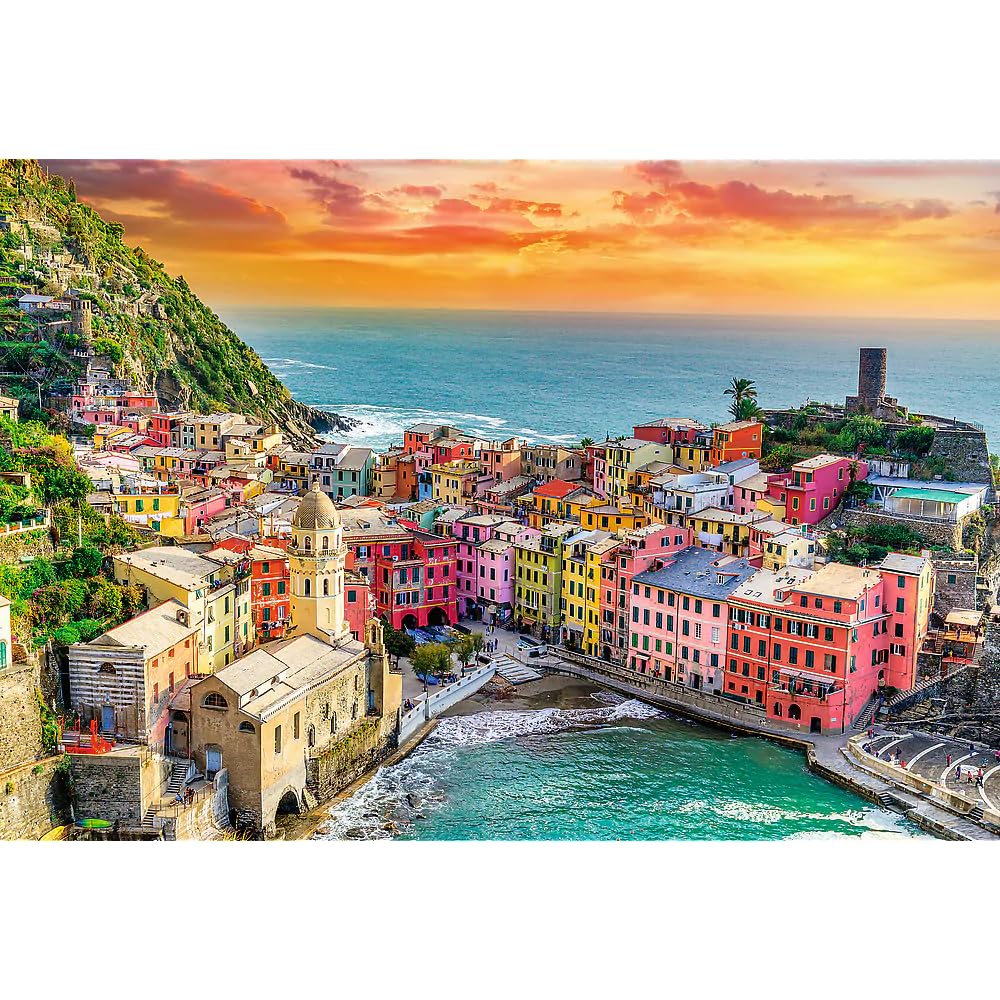 Trefl Romantic Sunset: Vernazza, Liguria, Italy 1500 Piece Jigsaw Puzzle Prime 33"x23" Thick Cardboard, Italy, Sunset, Creative Entertainment for Adults and Children from 12 Years Old Trefl