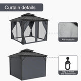 GarveeLife Permanent Hardtop Gazebo 12x12ft Gazebo Double Roof Canopy with Netting and Curtains, Luxury Outdoor Gazebo,2-Tier Hardtop Galvanized Iron Aluminum Frame for Backyard, Patio and Deck,Grey GarveeLife
