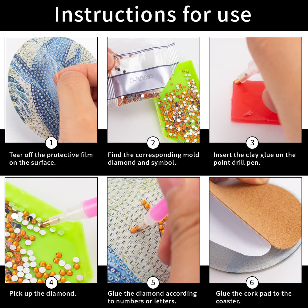 8 Pcs Ocean Diamond Art Painting Coasters with Holder, DIY Ocean Diamond Crafts Coasters for Adults, Diamond Art Painting Kits for Women, Beginners, Diamond Craft Supplies SOEWIOU