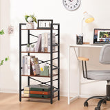 Yoobure 4 Tier Bookshelf - Small Book Shelf Industrial Bookcase, Narrow Book Case Book Storage Organizer for CD/Movie/Book, Bookshelves for Bedroom Office Living Room Berry Brown Yoobure