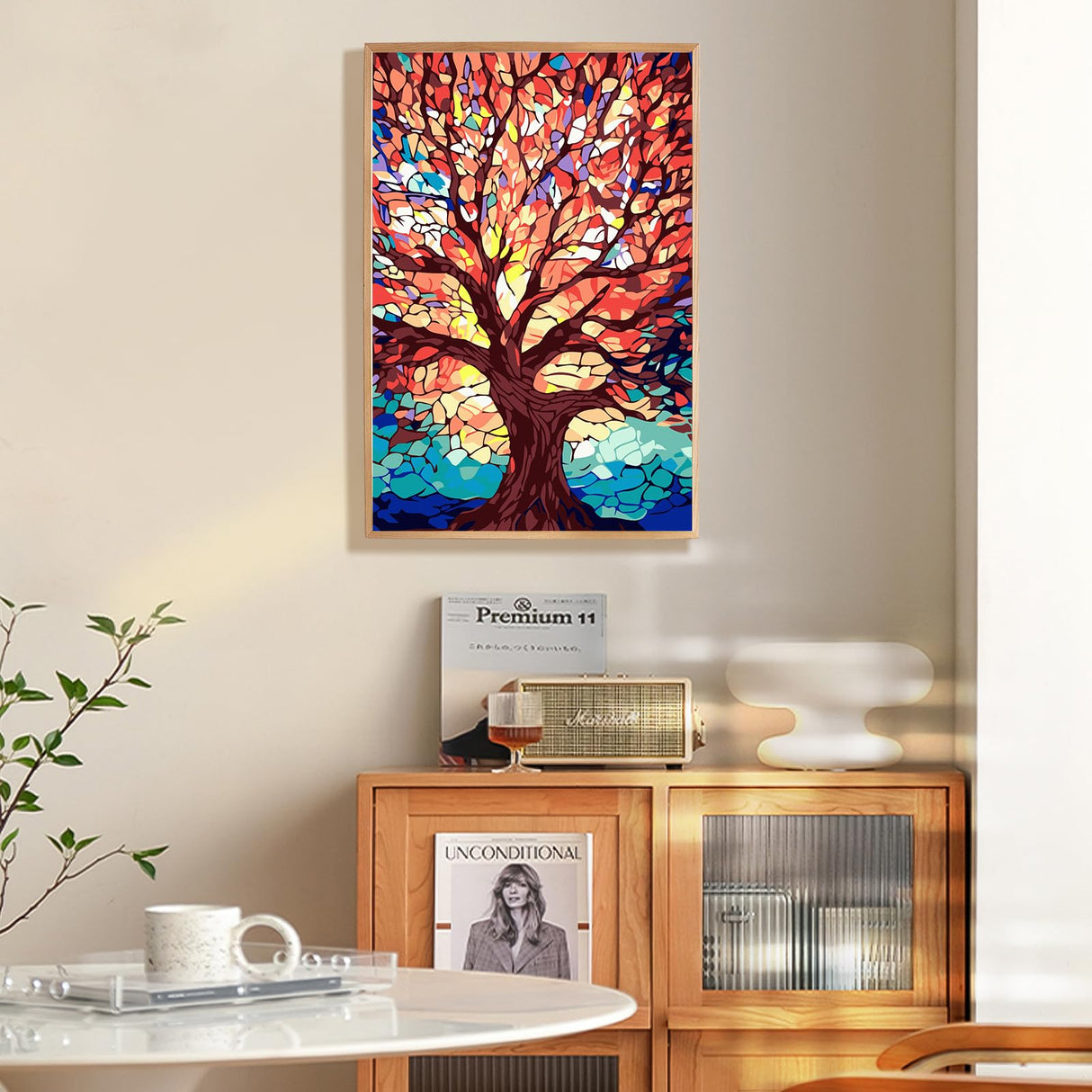 Fountor Framed Paint by Numbers Kit for Adults Beginner & Kids Ages 8-12, Tree of Life Paint by Number with Frame, Easy Acrylic Stained Glass Colorful Tree Painting by Numbers Kit on Canvas 8x12 inch Fountor